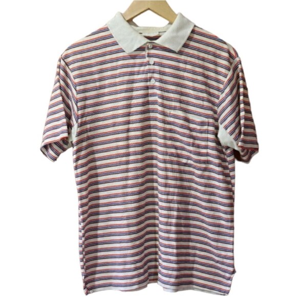 Vintage 70s Striped Polo Shirt Large / LG – True Retro Collared Long-Sleeve - Picture 1 of 13